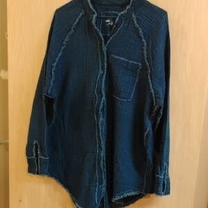 Aerie Blue Textured Button-Down Shirt